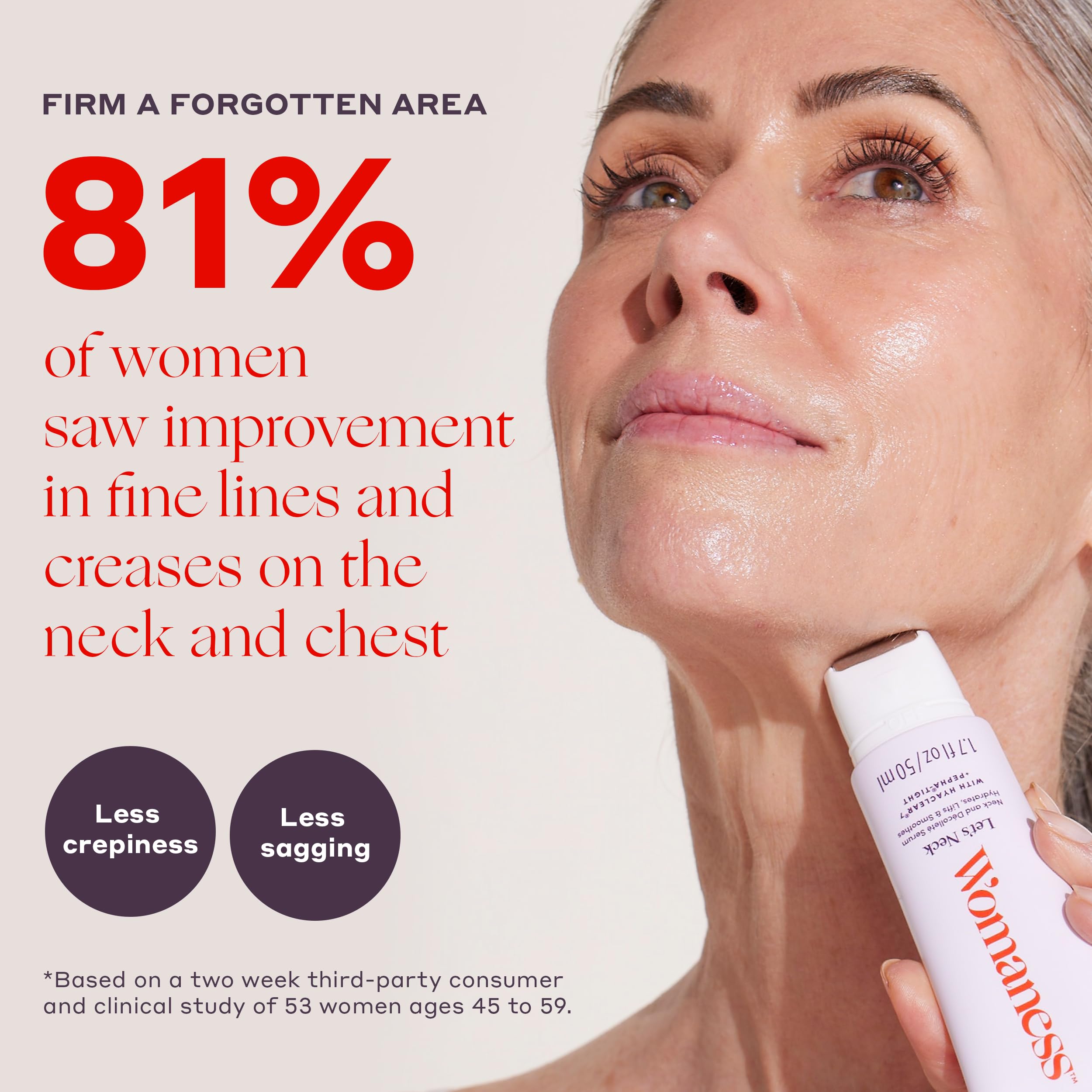 Womaness Let's Neck Firming Serum texture swatch highlights moisture retention.
