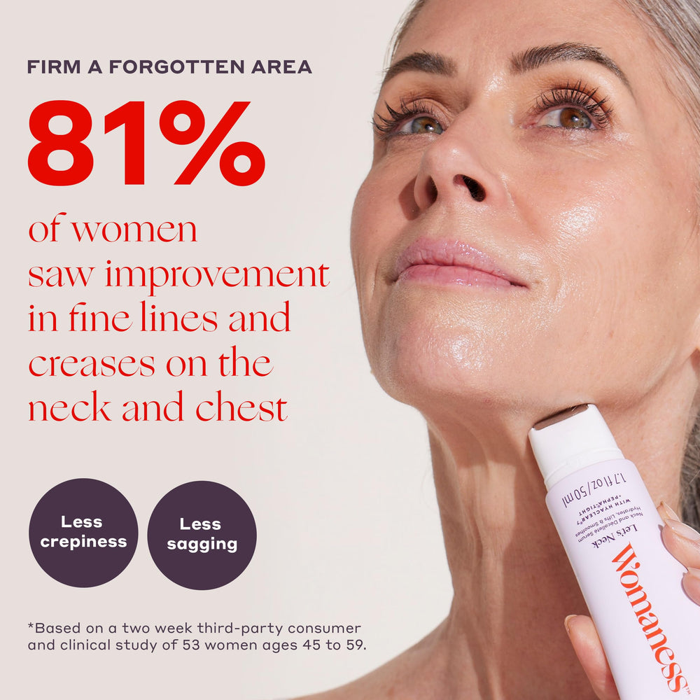 Womaness Let's Neck Firming Serum texture swatch highlights moisture retention.
