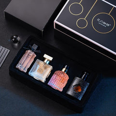 Womens-perfume-set gold foil details highlight premium gift packaging.