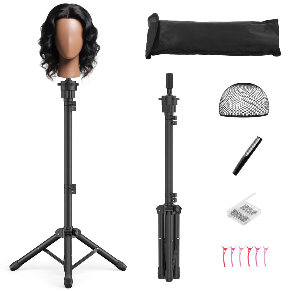 Womnwomn wig stand tripod base provides stable support for long styling sessions