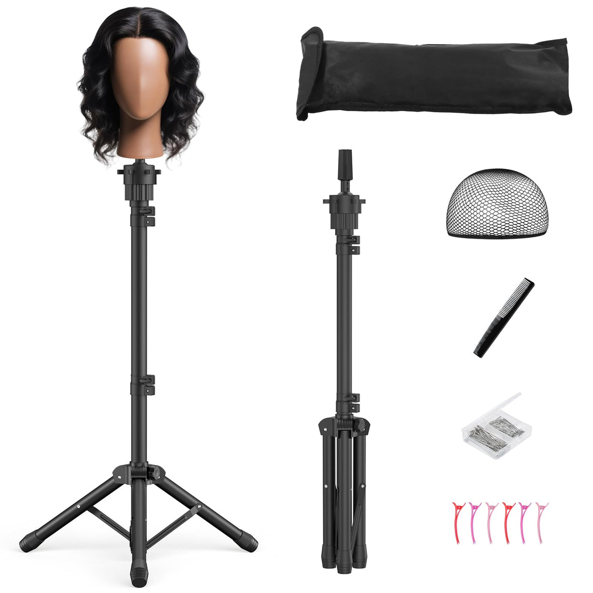 Womnwomn wig stand tripod base provides stable support for long styling sessions