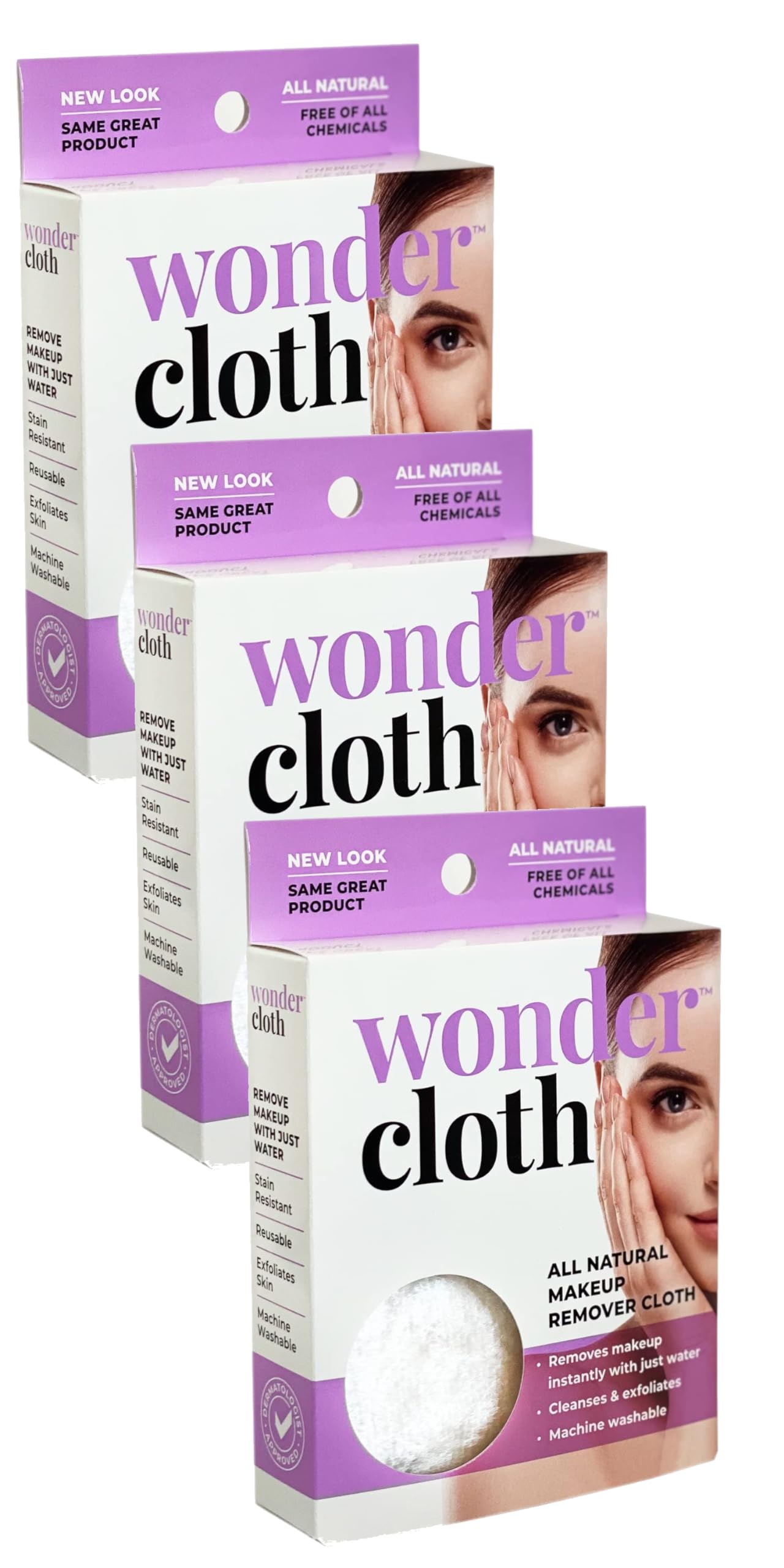 Wonder Cloth Pack3 soft fibers closeup for gentle makeup removal.