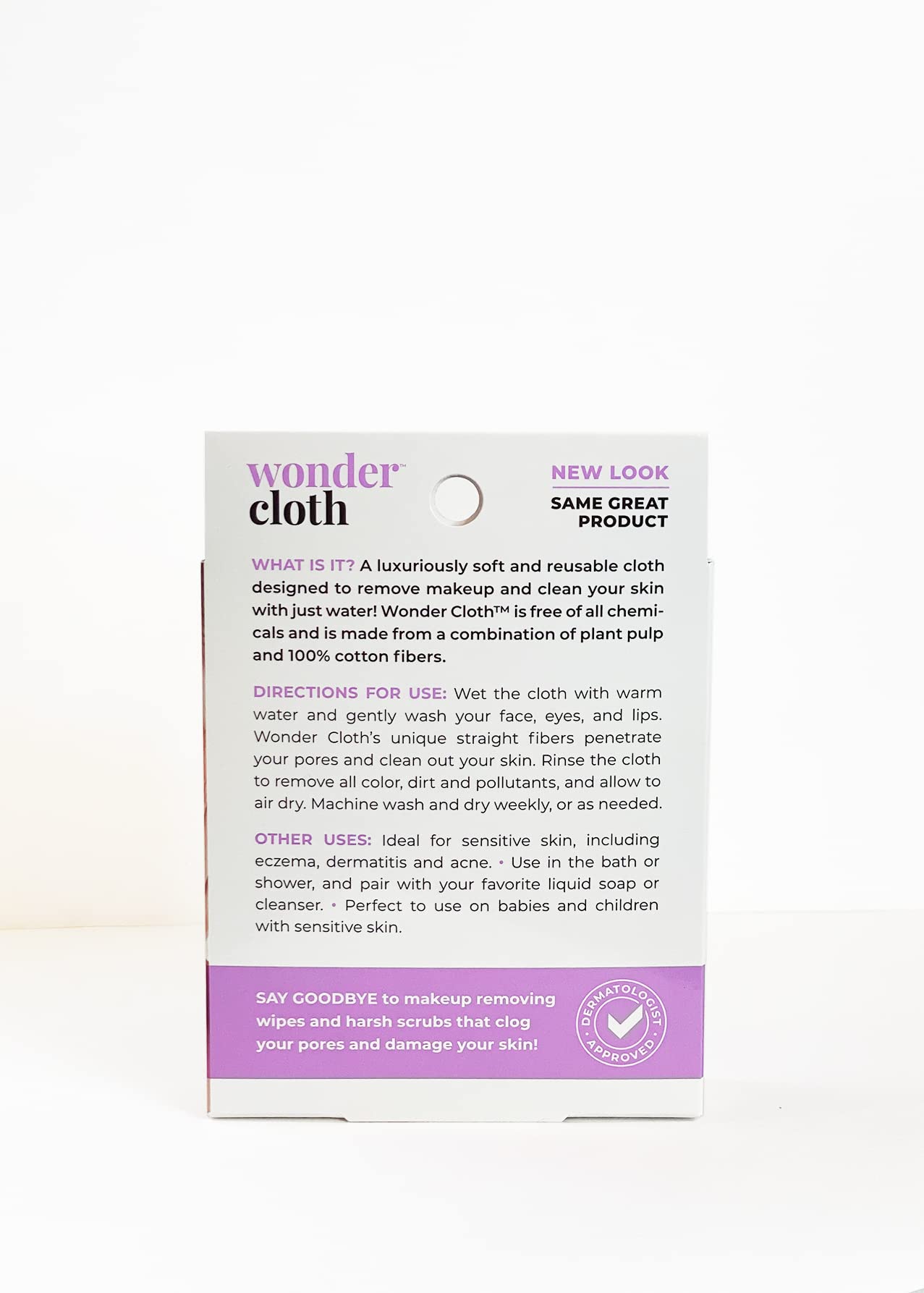 Wonder Cloth remove makeup with water image demonstrates chemical-free cleansing.