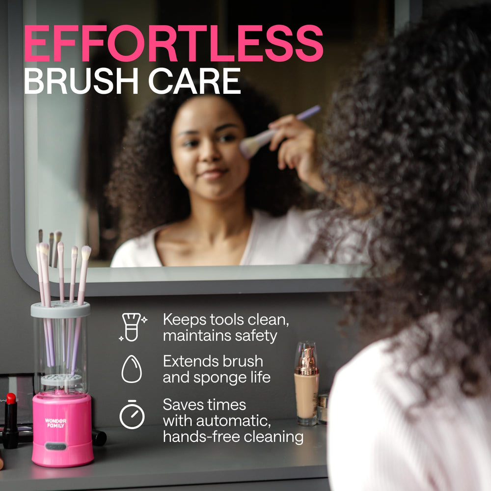 Wonder Family automatic deep-clean disk action removes makeup residue from bristles.
