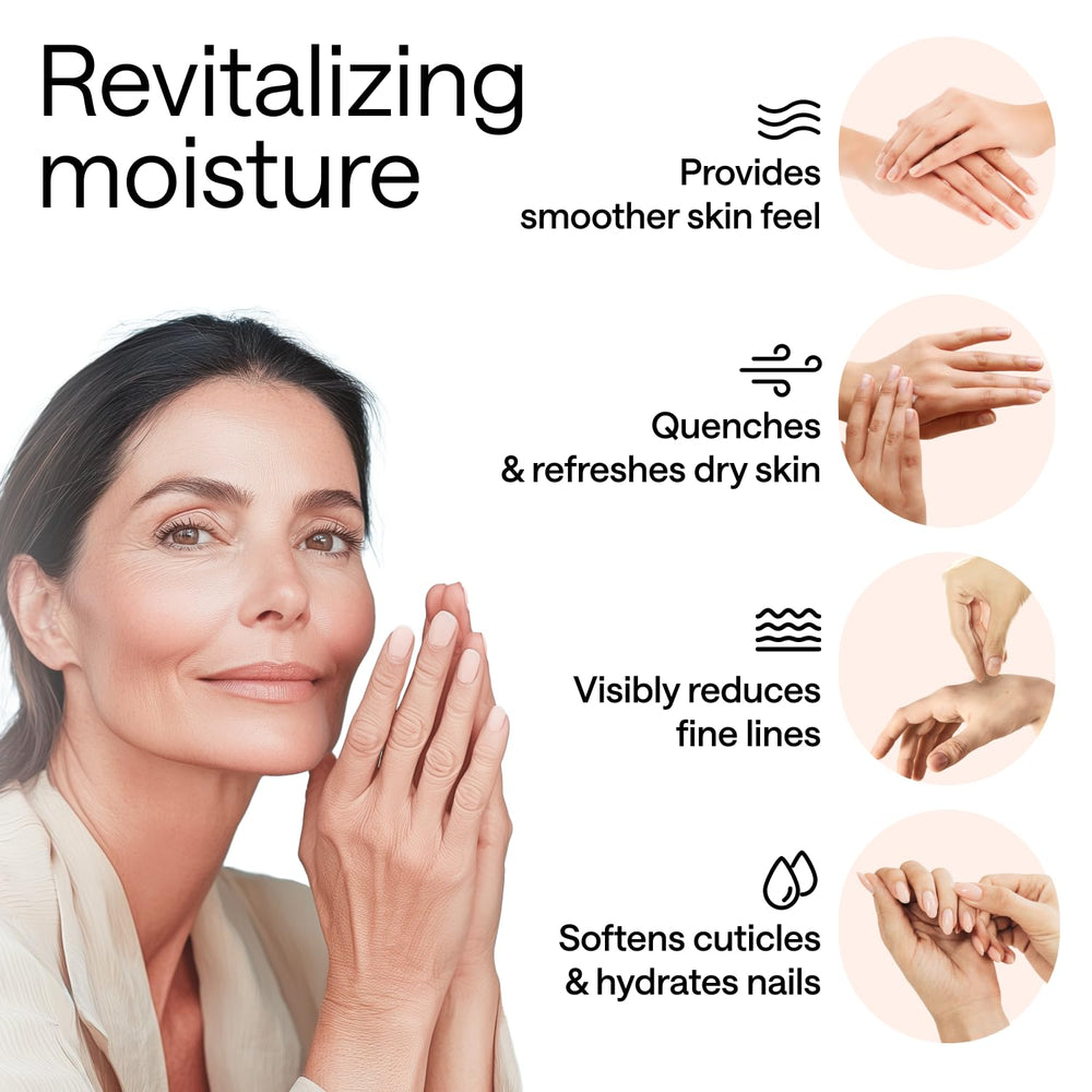Closeup of Wonder Family collagen serum in gloves on skin.