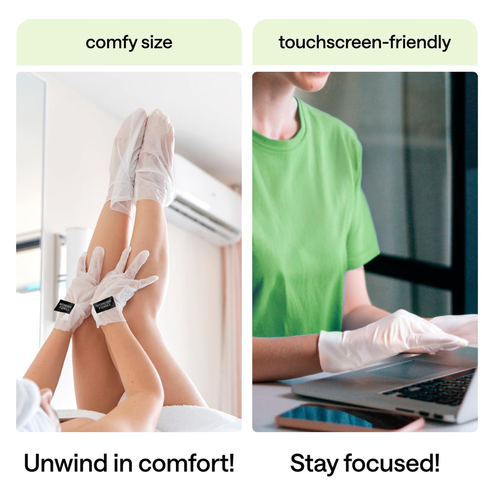Before-use image showing dry hands with Wonder Family gloves concept.