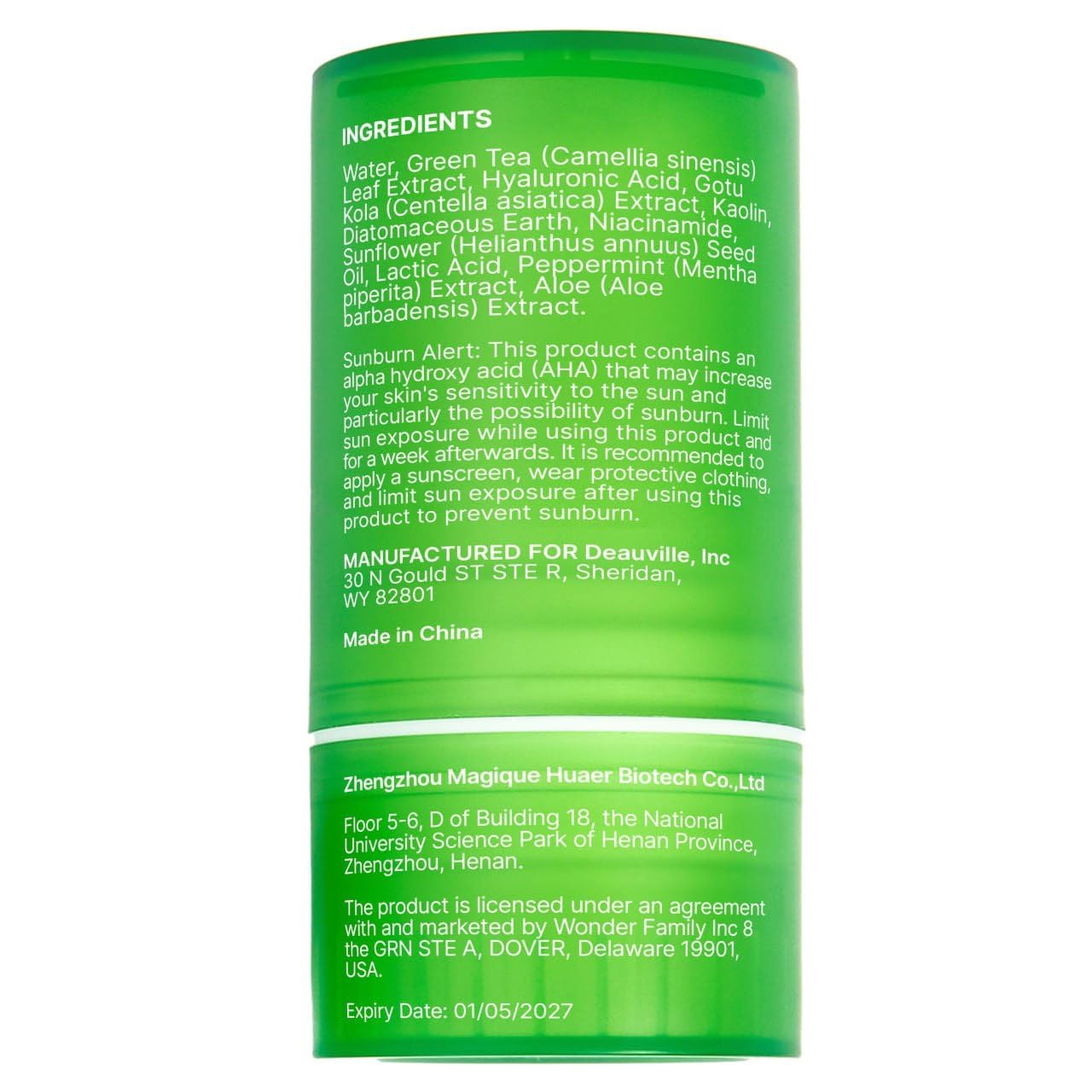 WONDER FAMILY Green Tea Mask Stick after-use glow suggests post-mask moisture