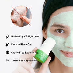 WONDER FAMILY Green Tea Mask Stick application demonstrates on-face use for quick cleanse and hydration