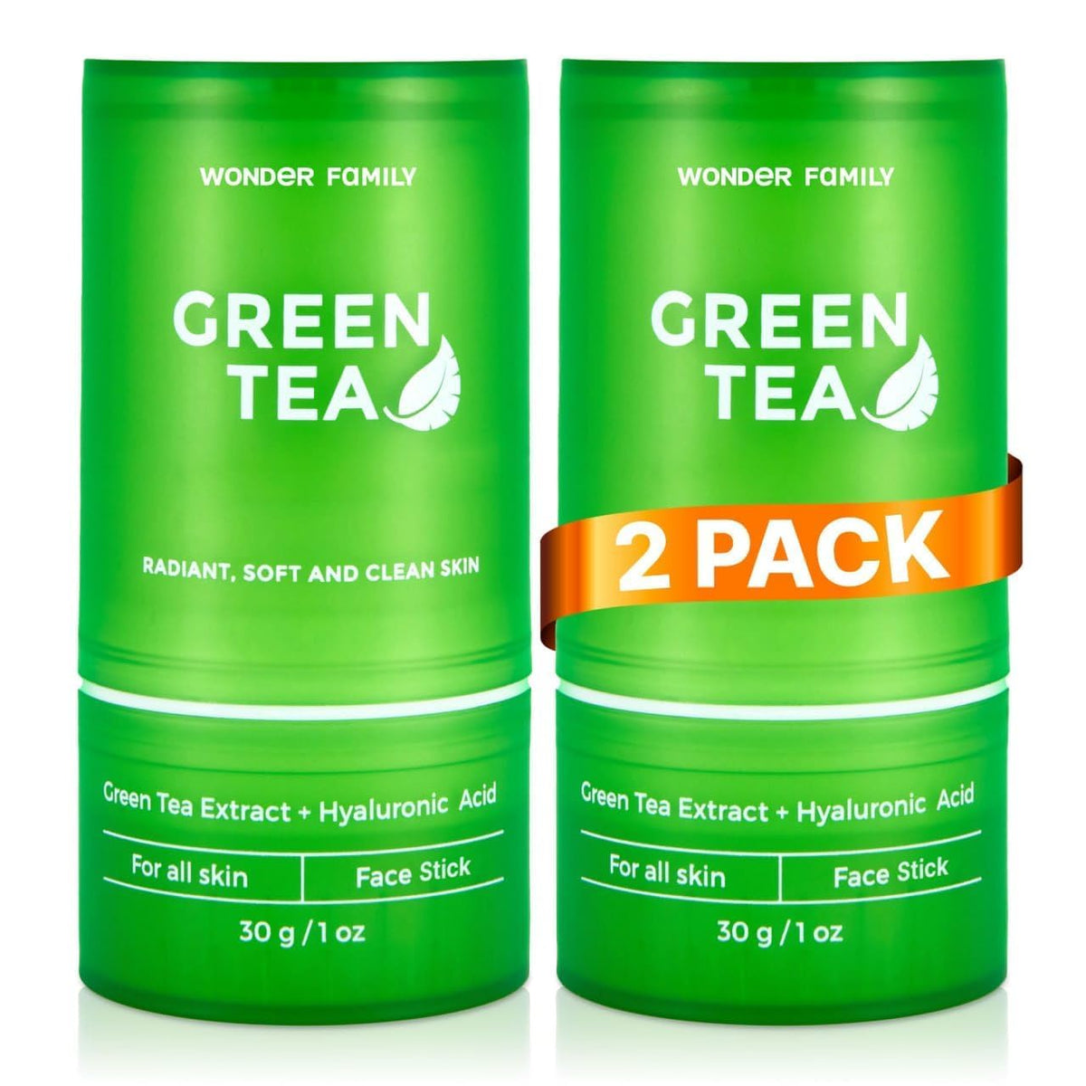 WONDER FAMILY Green Tea Mask Stick packaging shows a 2-pack for easy pore care on the go