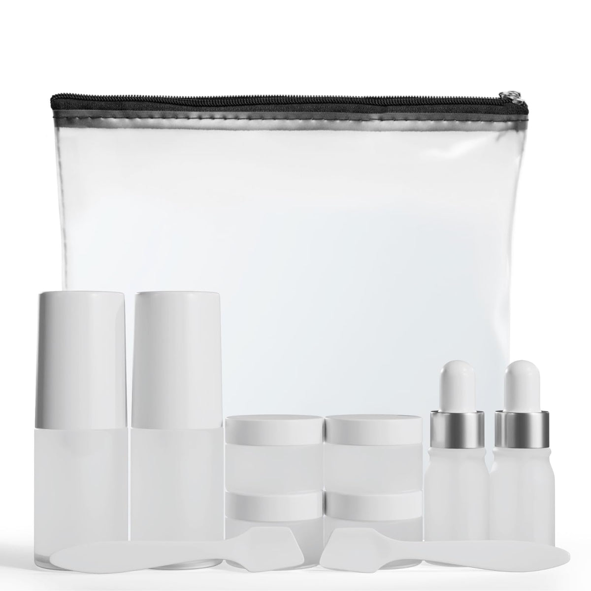 Wondercraft travel skincare bag with airless pump bottle; keeps lotions fresh on the go