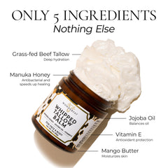 Wonderfat grass-fed whipped tallow balm texture shows satin finish for fast absorption.