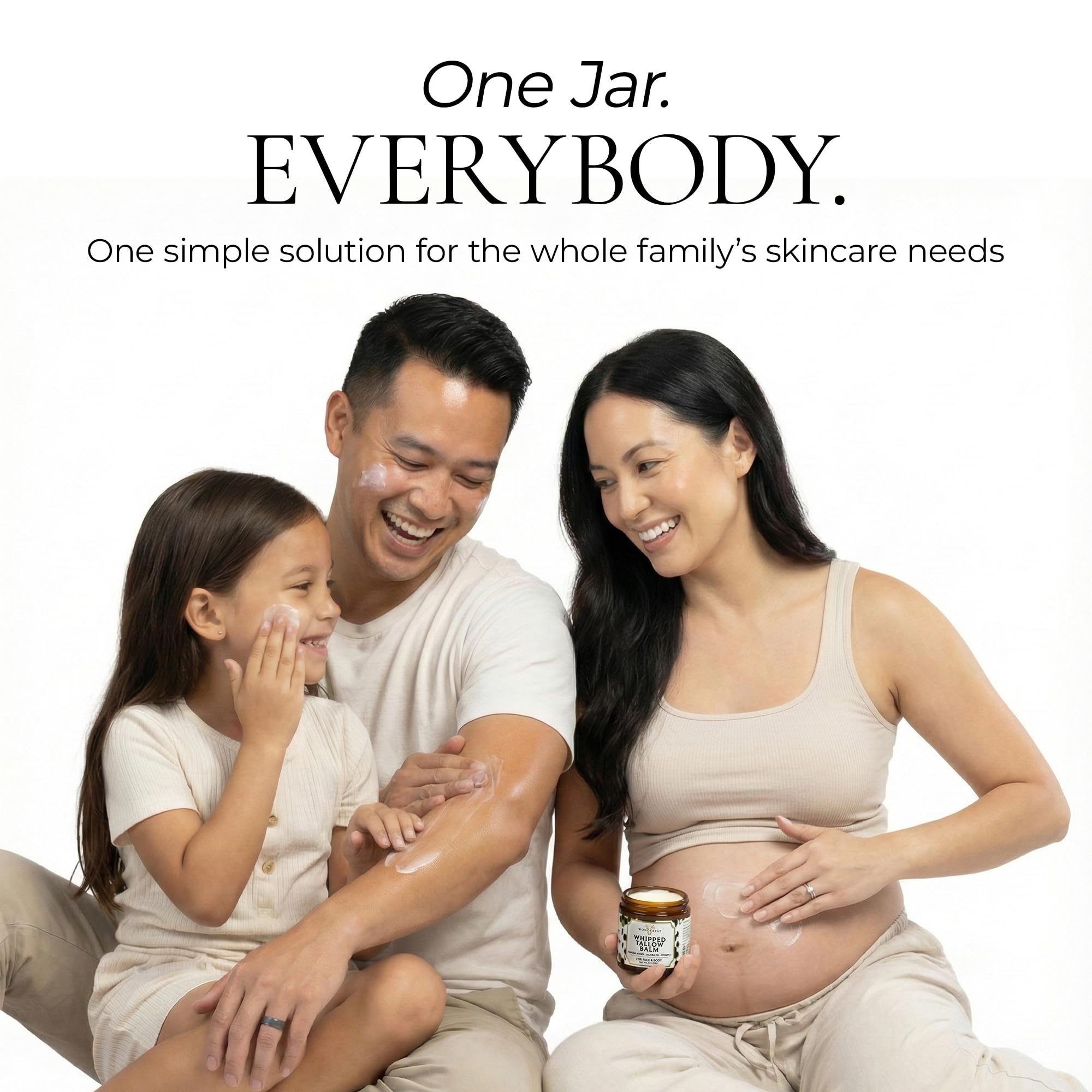 Wonderfat unscented formula bottle emphasizes fragrance-free option for sensitive skin.