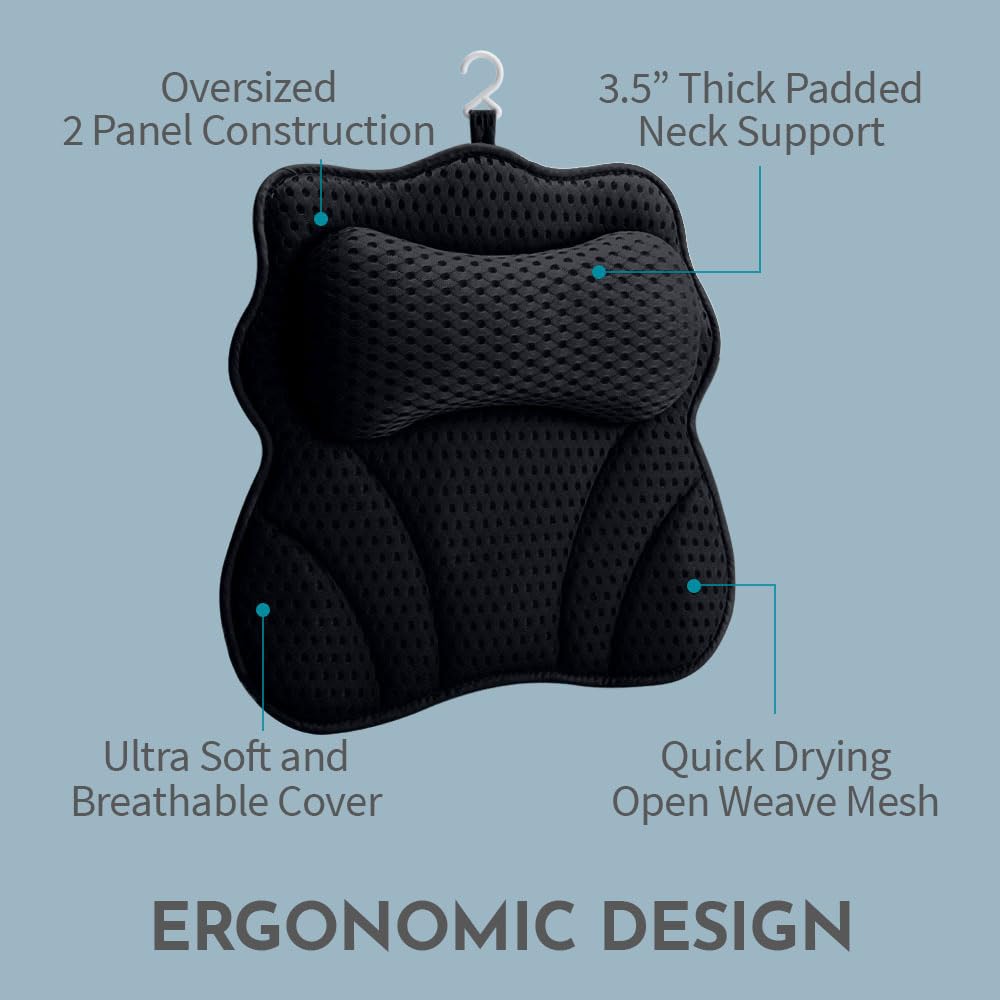 WONDERfoam 4D breathable mesh bath pillow stays cool and dries quickly after use.