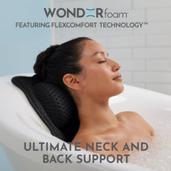 WONDERfoam bath pillow with six suction cups stays securely attached to the tub.