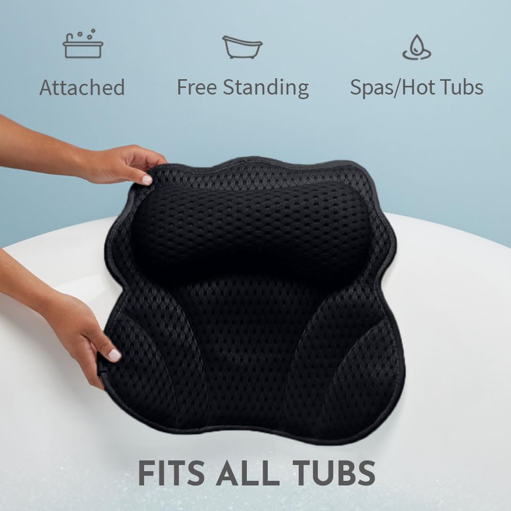 WONDERfoam universal-fit pillow adapts to attached, freestanding, and spa tubs.
