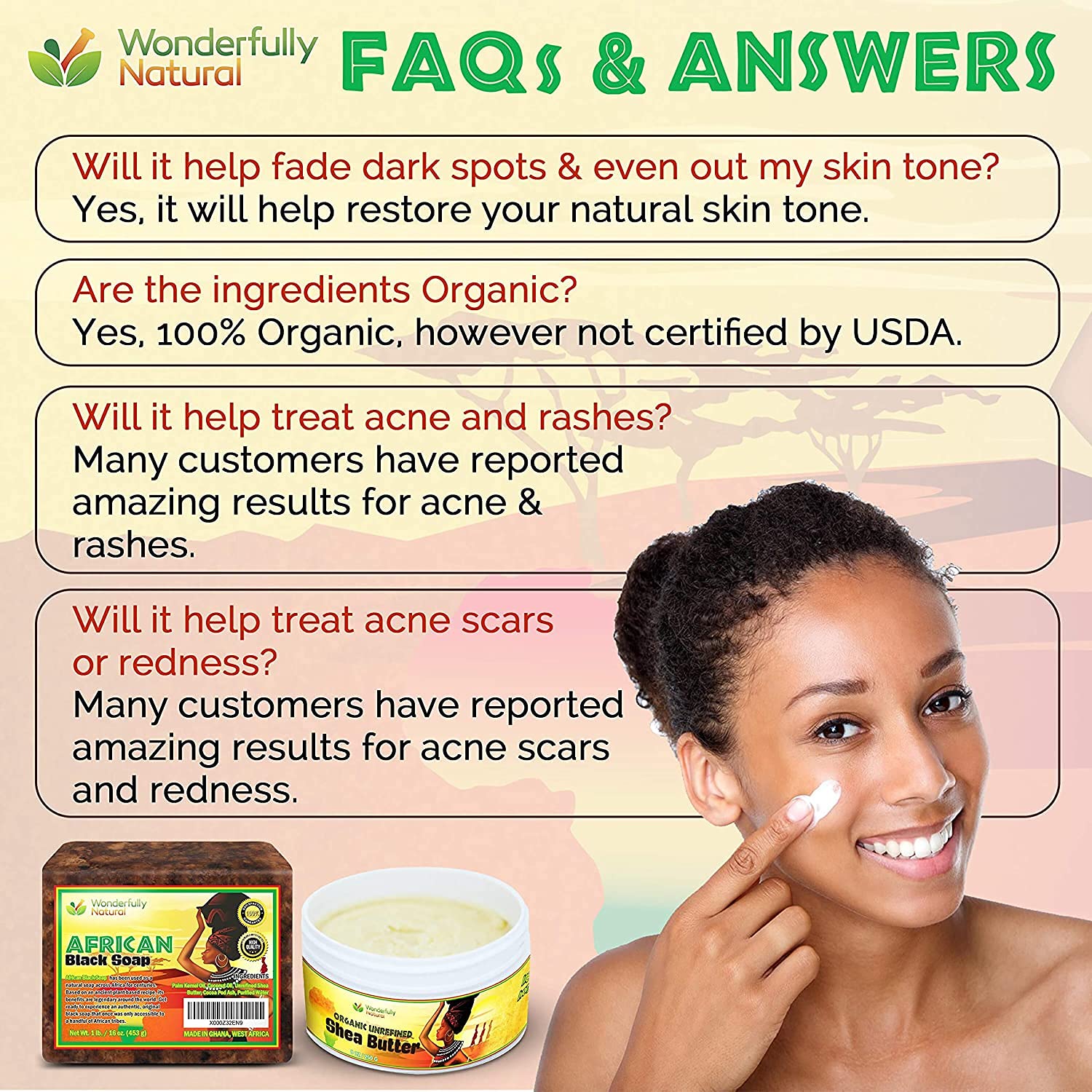Wonderfully Natural African Black Soap for face use supports gentle cleansing and balanced hydration.