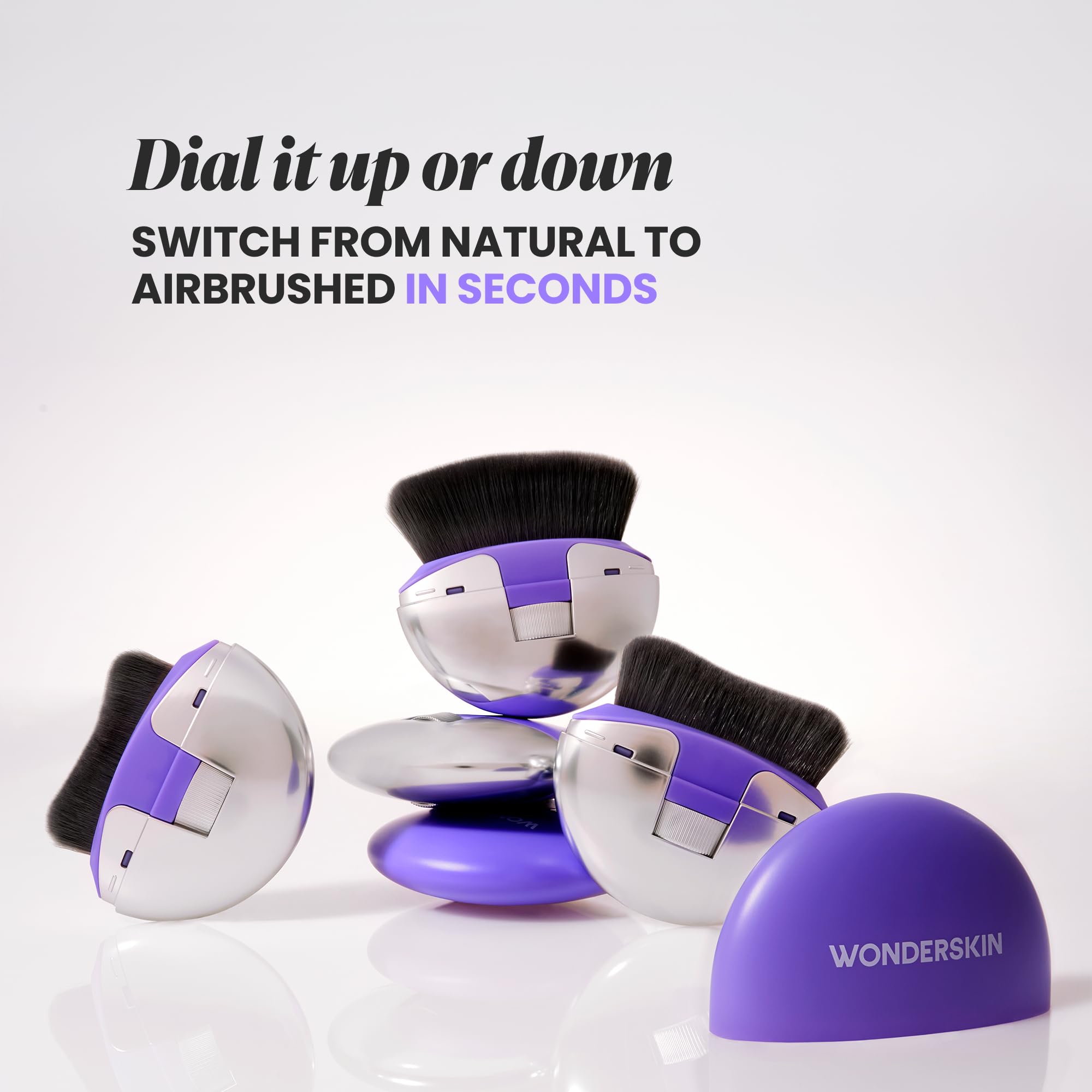 Wonderskin Dial-It-Up Brush ergonomic design enables precise control during makeup application.
