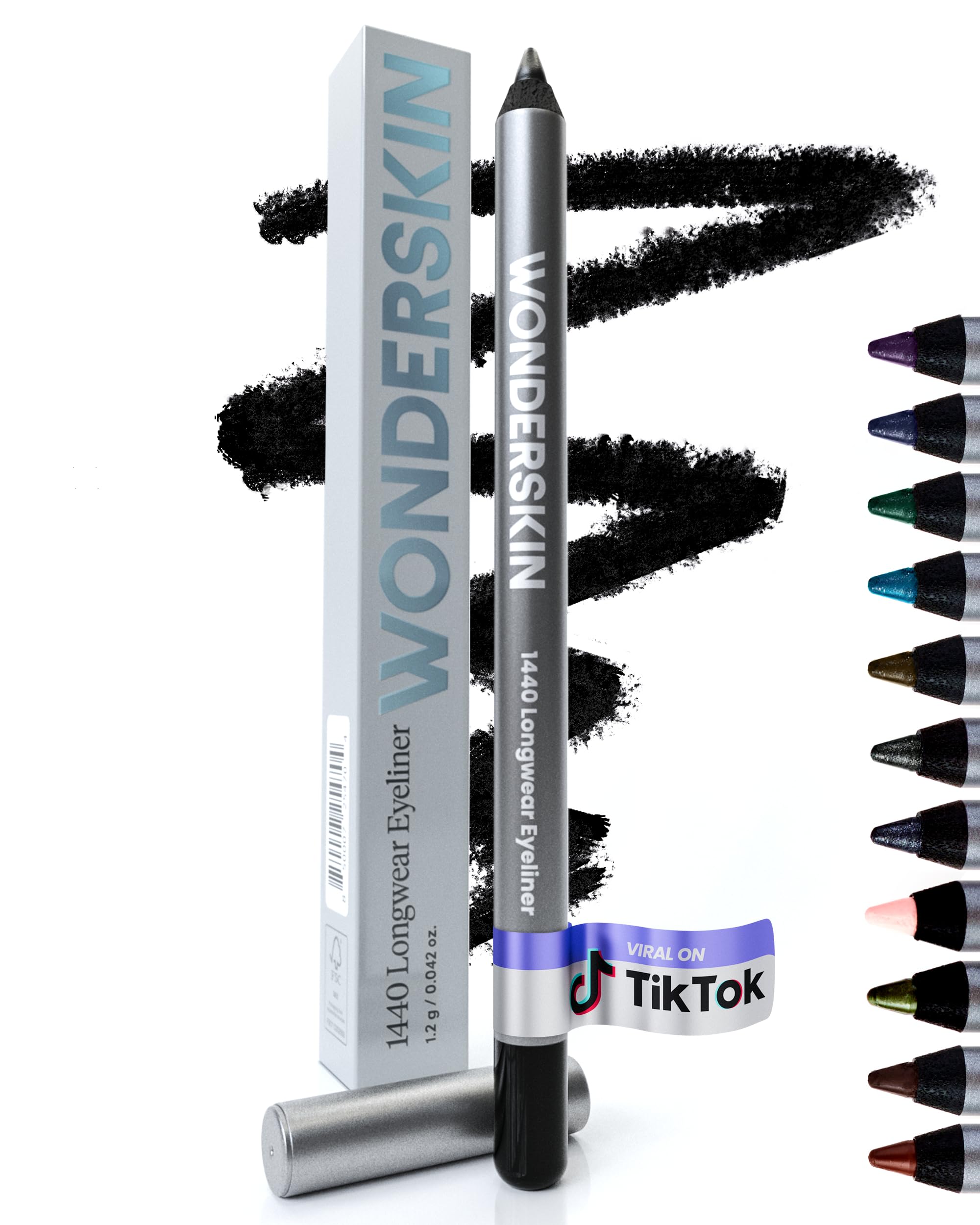 Wonderskin Eyeliner Pencil 1440 Deep Black close-up shows bold waterproof pigment.