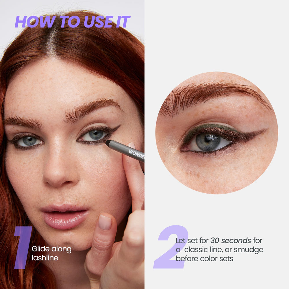 Wonderskin Eyeliner Pencil smudge-demo on skin for a soft smoky look.