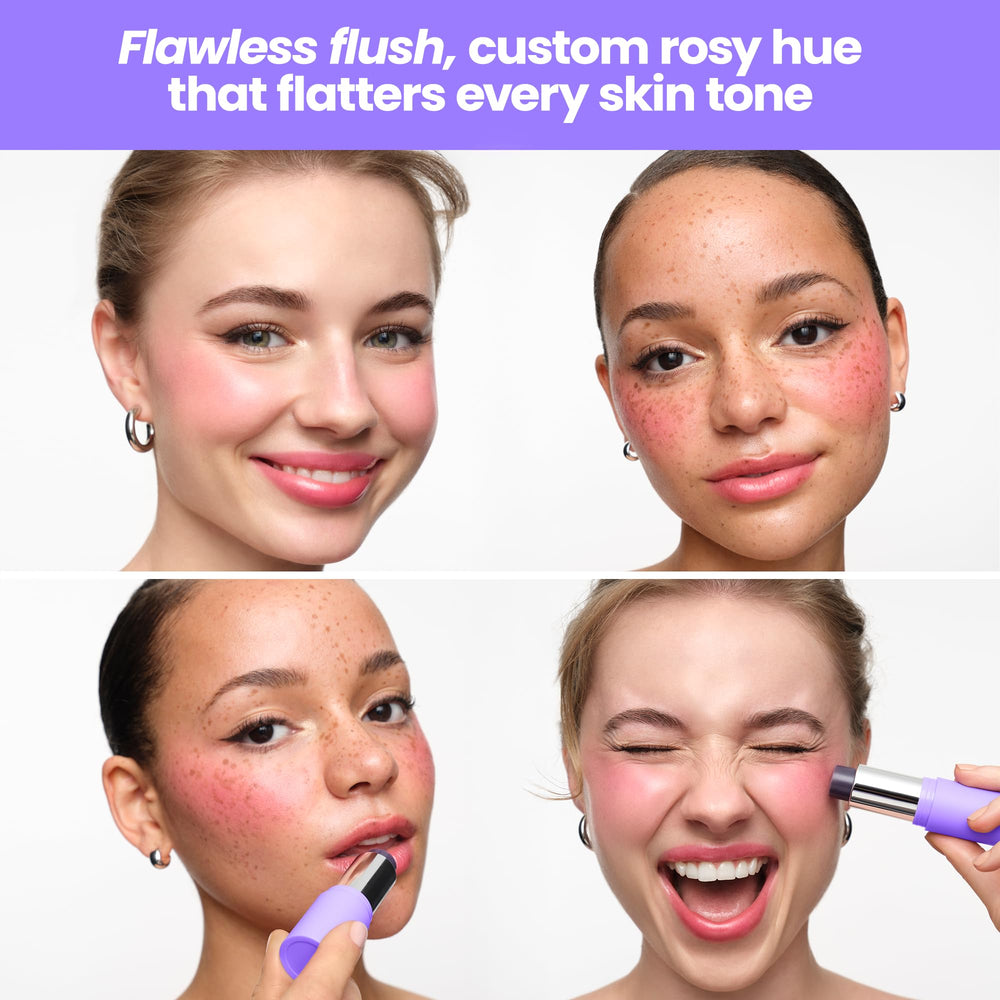 Wonderskin phlush cheek application demonstrates buildable tint from sheer to defined