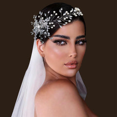 WONRLUA bridal headpiece rhinestones and pearls detail enhances elegant updos