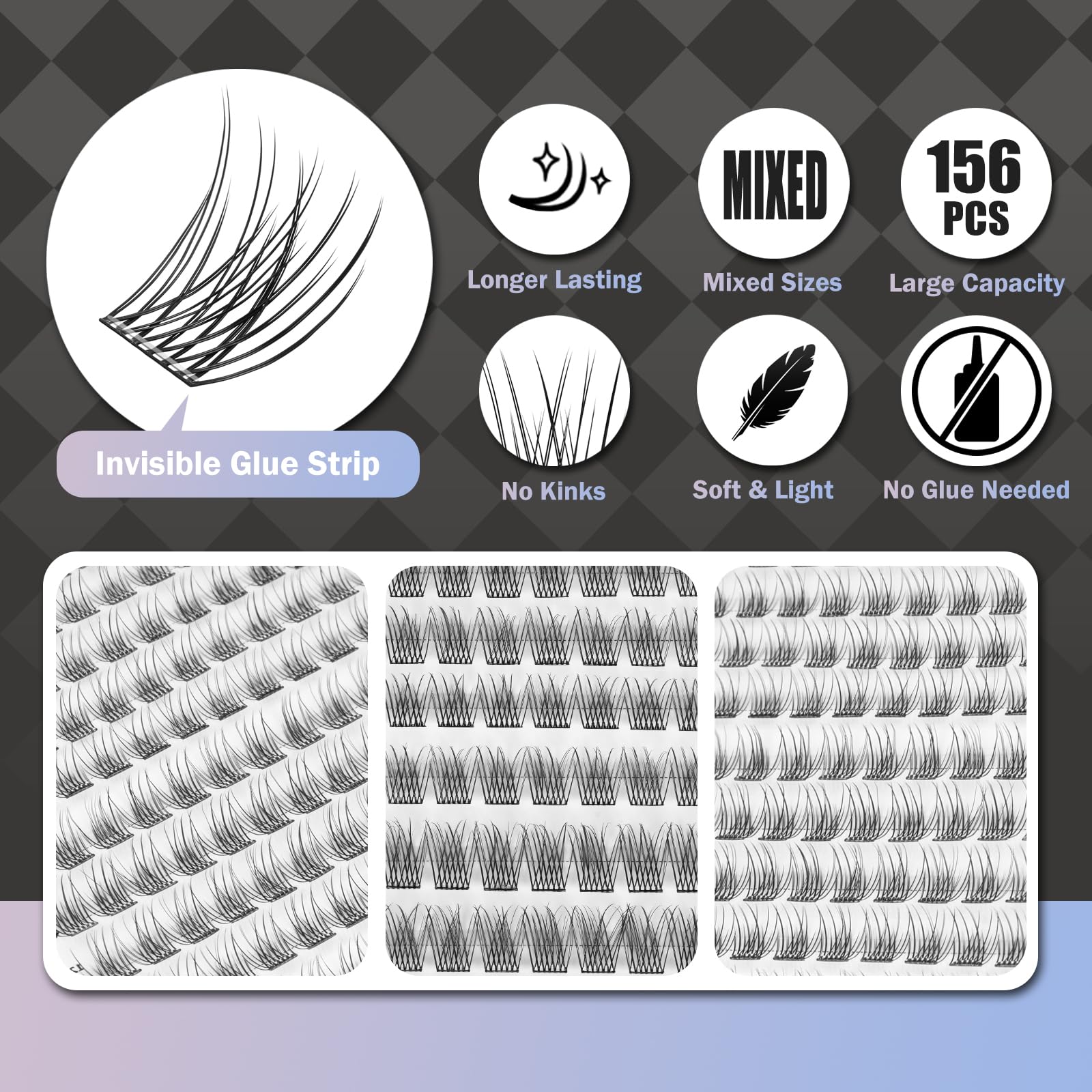 WONSIS self adhesive eyelashes thin strip detail for comfortable wear.