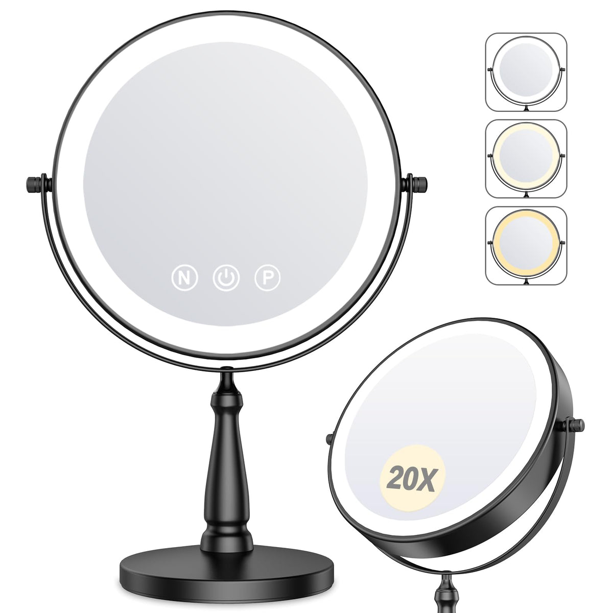 WOOCICA makeup mirror with lights, 9-inch vanity setup for precise daily makeup.