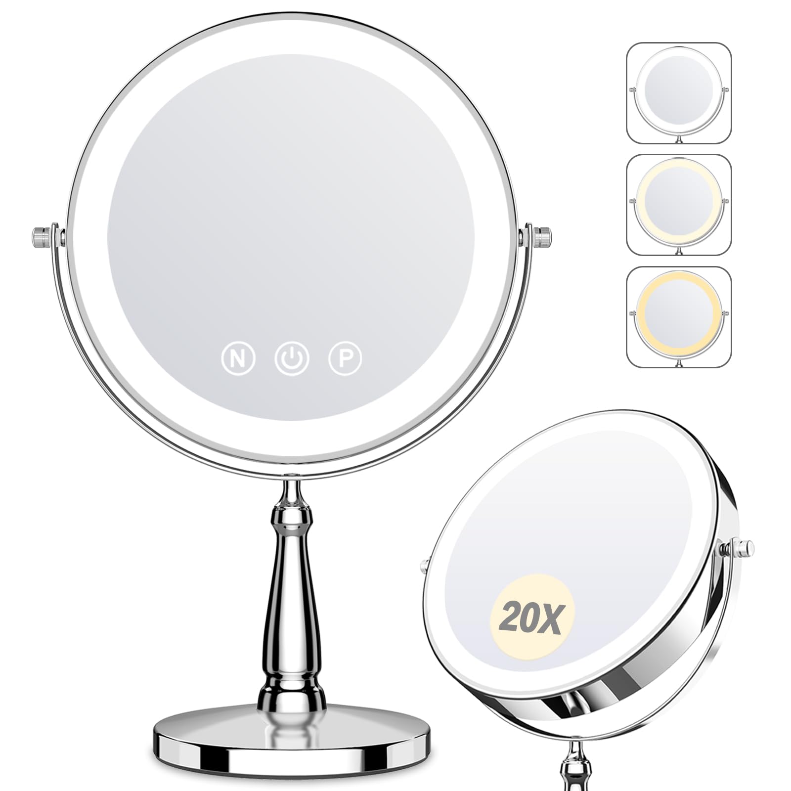 WOOCICA makeup mirror with lights 9-inch panel for precise makeup application