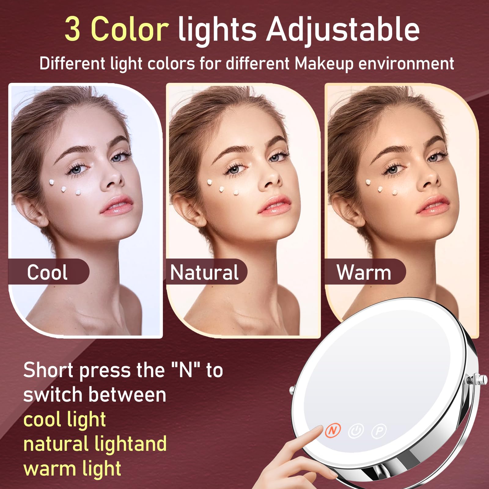 WOOCICA lighted vanity mirror with non-slip base stays steady during makeup sessions