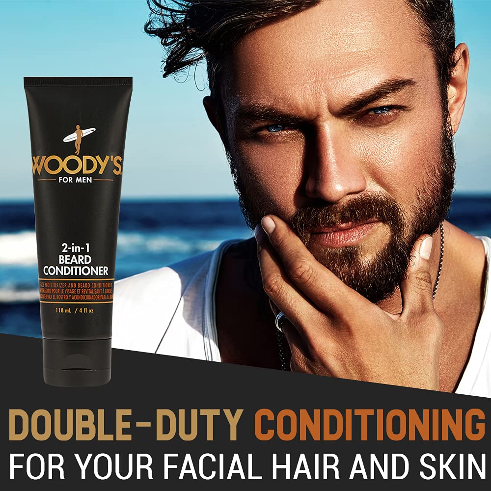Woodys 2-in-1 beard wash-conditioner foam lather for easy detangling.