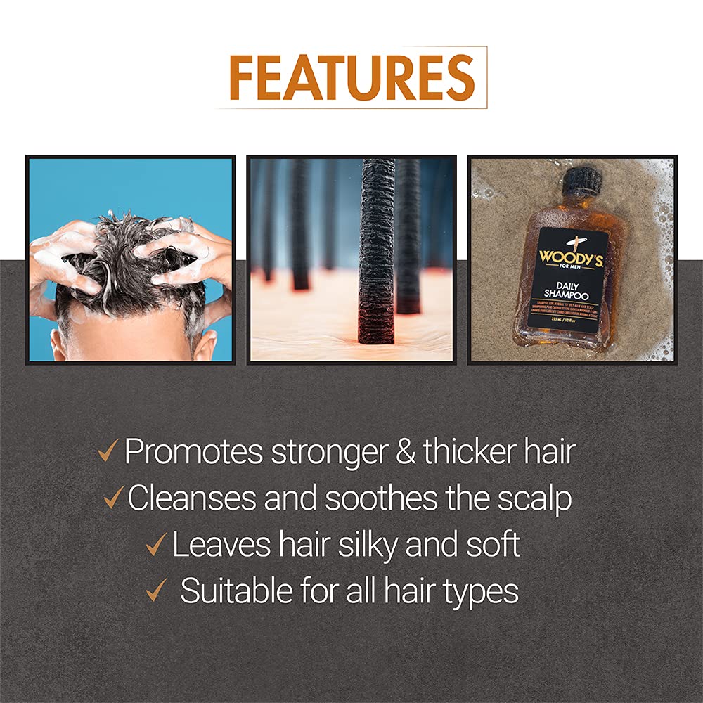 Woody's Daily Shampoo aloe vera visual signals hydration that softens and revitalizes hair.
