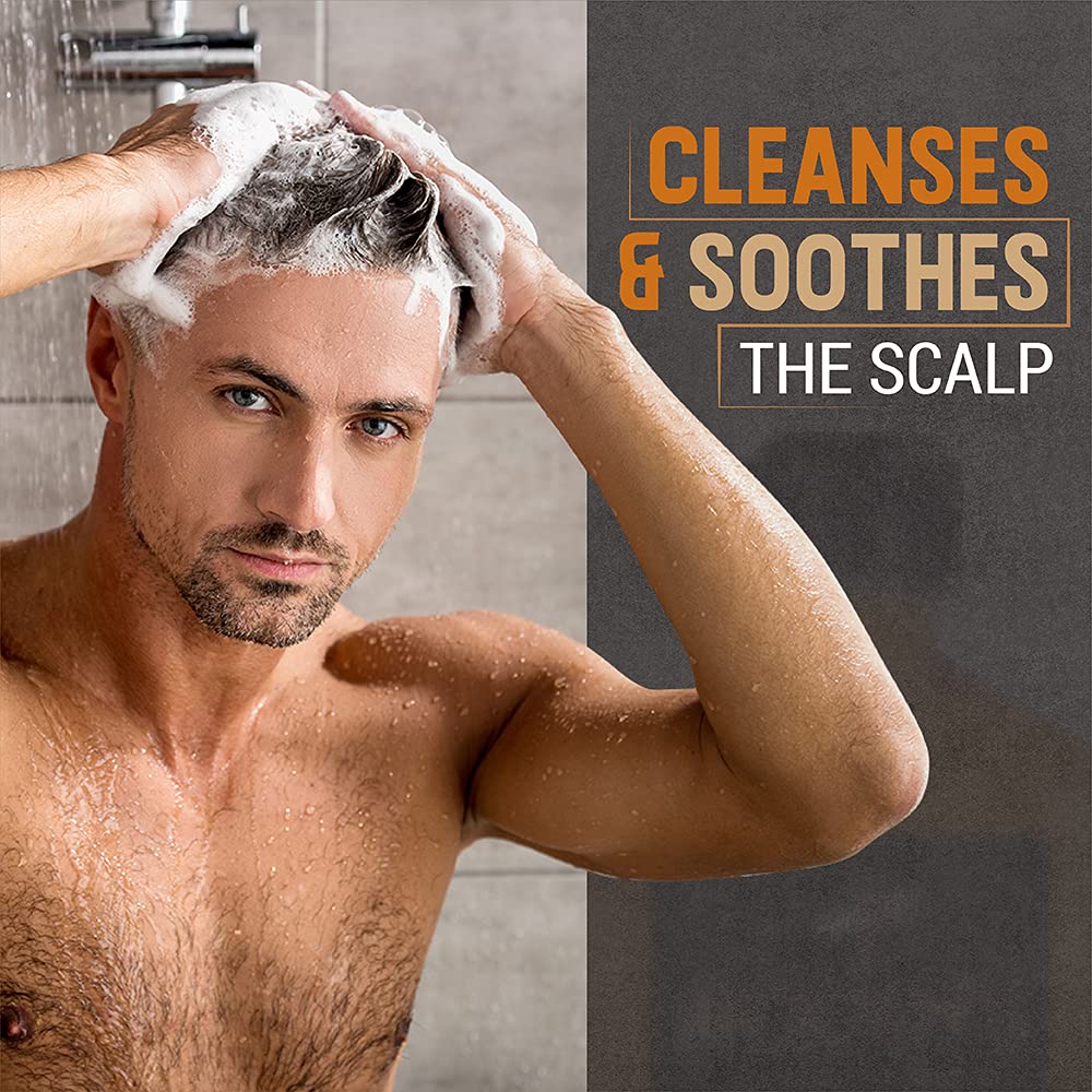 Woody's Daily Shampoo foamy lather demonstrates gentle cleansing for daily use.