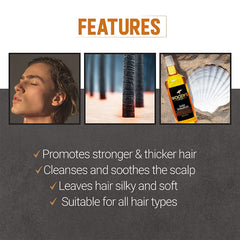 Woodys Daily Shampoo ginger scalp image suggests soothing relief during washing.