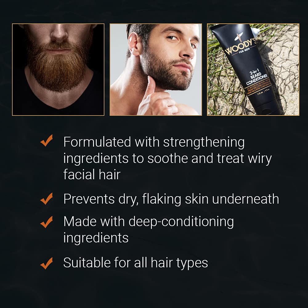 Woodys grapefruit-scent beard care bottle label evokes refreshed grooming ritual.