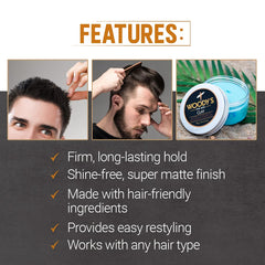 Woodys hair clay easy-apply formula glides smoothly through hair