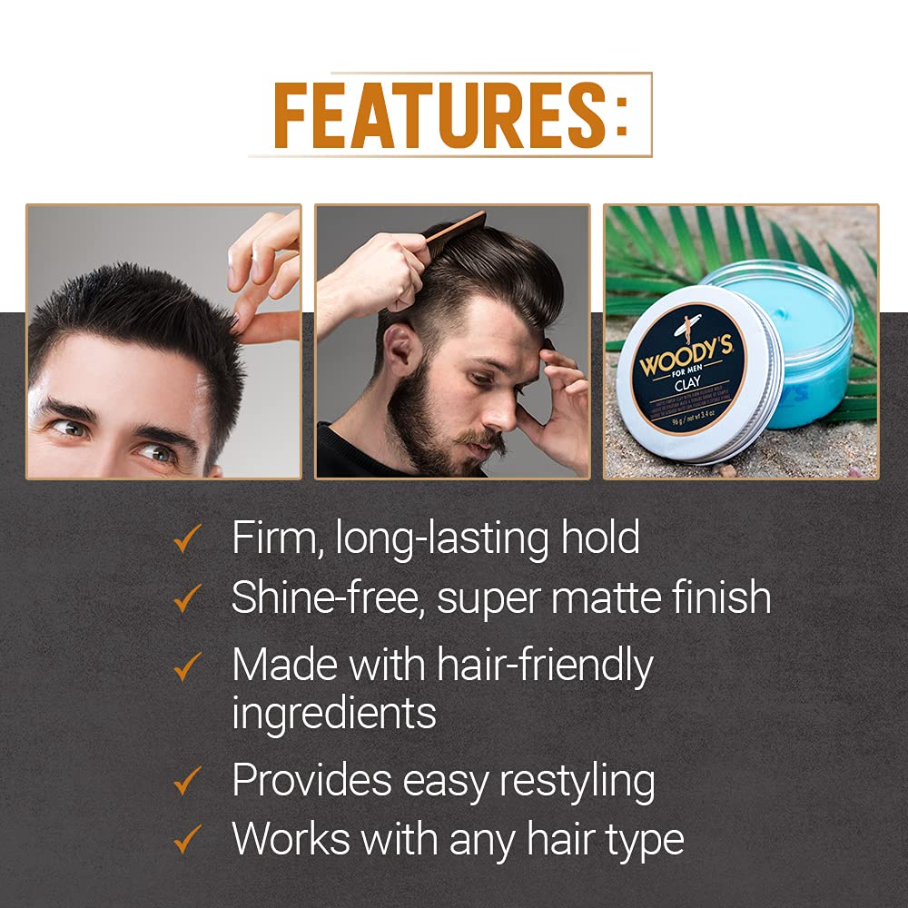 Woody's Hair Clay easy-apply glide through hair for quick style