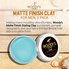 Woodys hair clay stronghold demonstrates flexible hold for day-long styling