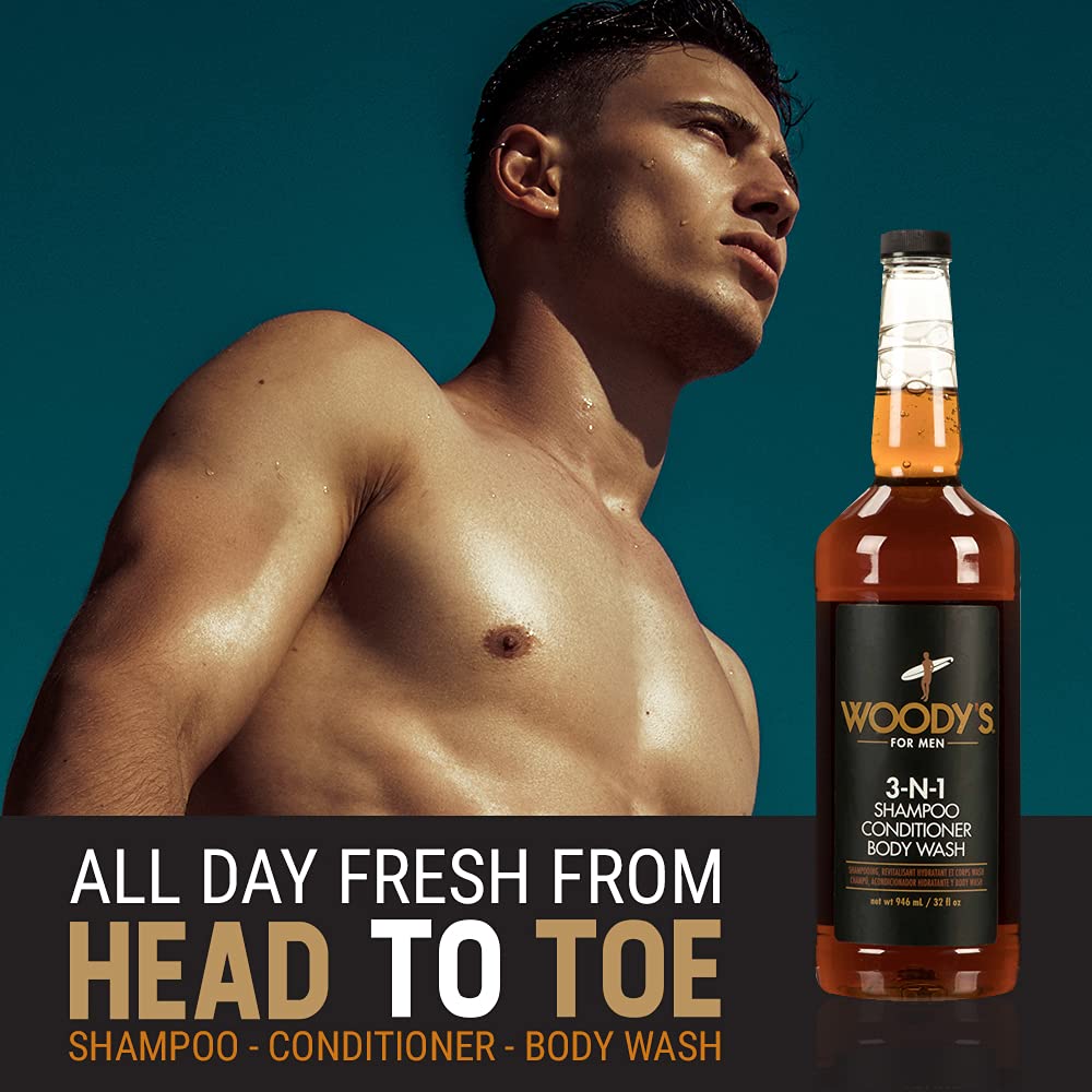 Woody's 3-in-1 label front showing refreshing daily cleanse.