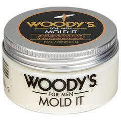 Woodys Mold It Matte Hair Paste jar front promising natural matte finish.