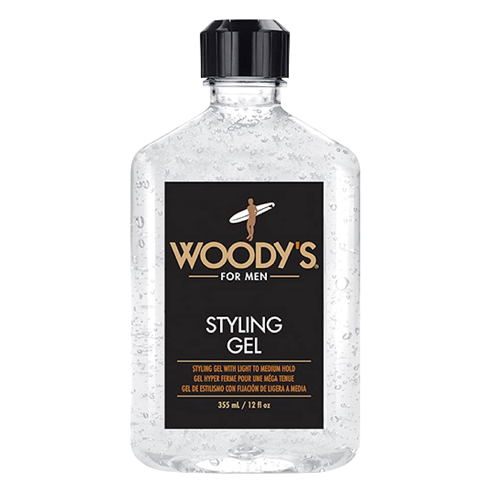 Woody's Styling Gel bottle front with alcohol-free hydration and light hold.