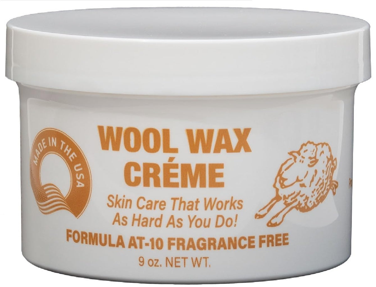 Wool Wax Creme Skin Care bottle demonstrates fragrance-free hydration for dry skin.