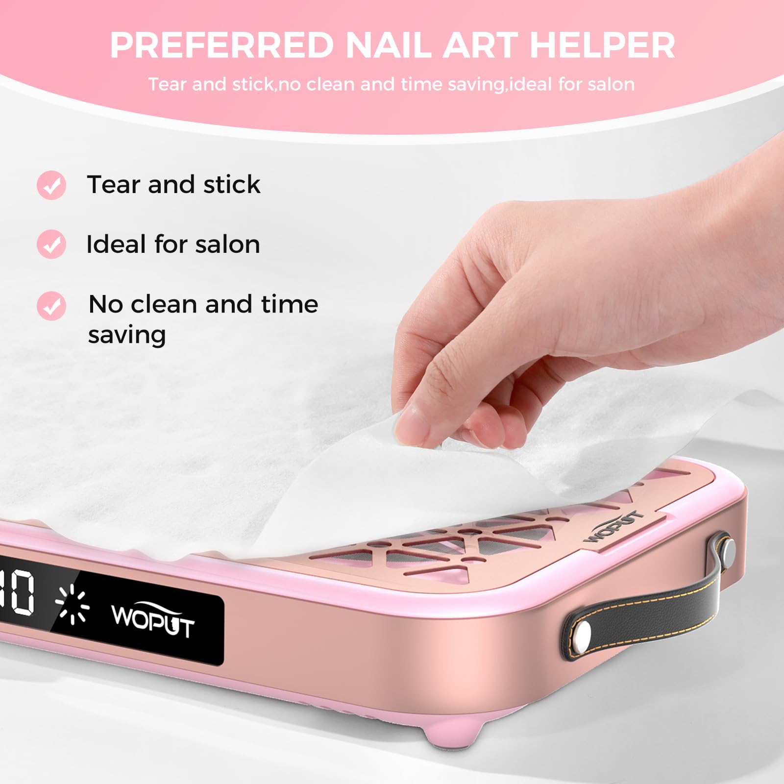 Woput nail dust-collector LED display enables easy speed adjustments.