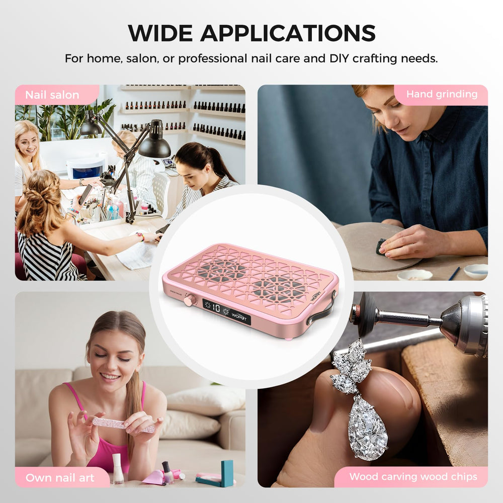 Woput nail dust-collector portable-handle supports off-desk mobility.
