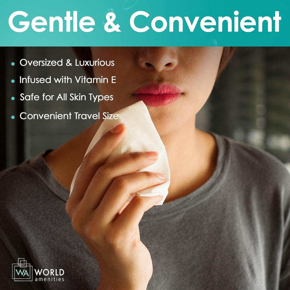 World Amenities individually wrapped wipes shown for hygienic travel use