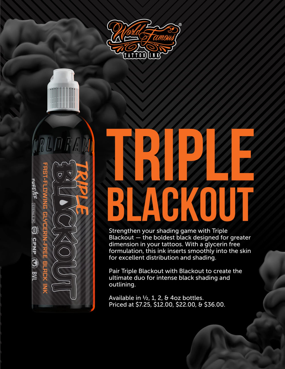 World Famous Tattoo Ink purified safety sealed bottle with authenticity scan.