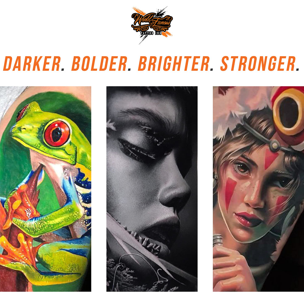 World Famous Tattoo Ink vegan formula emphasizes cruelty-free purity for professionals.