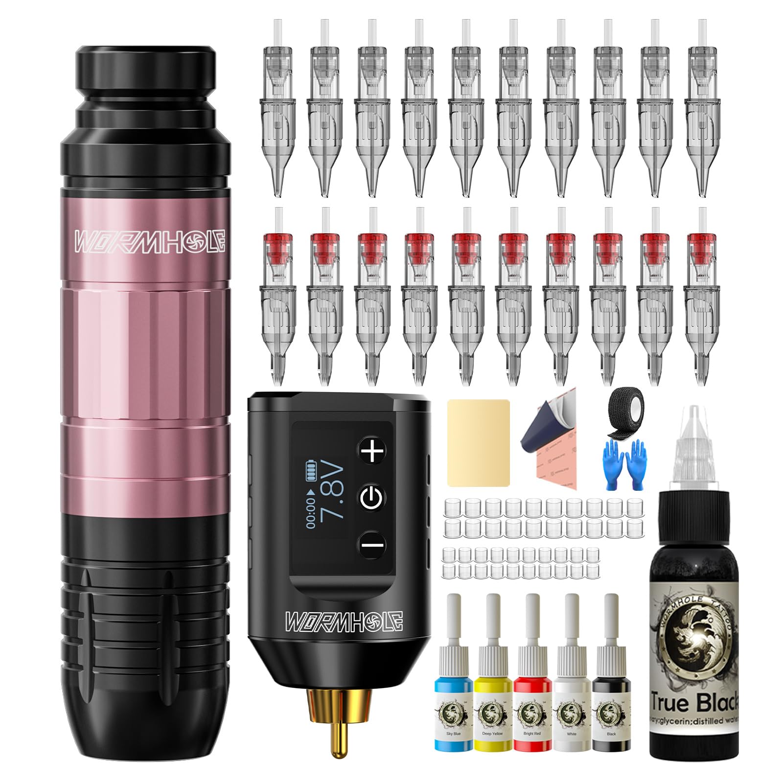 Wormhole Tattoo Gun Kit aluminum pen delivers precise control for clean lines.