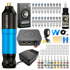 Wormhole Tattoo Kit blue front view, compact and beginner-friendly for precise line work