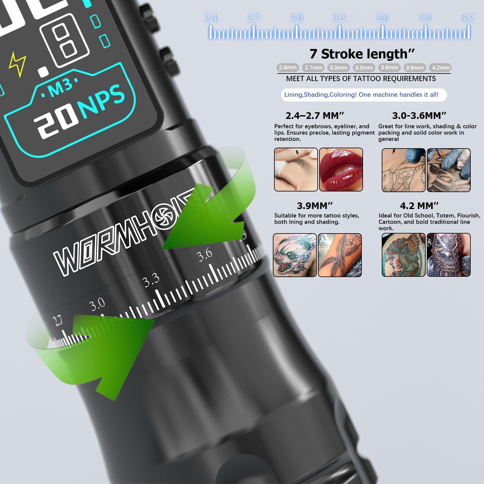 Wormhole Tattoo Machine Aluminum lightweight, durable body for steady strokes.