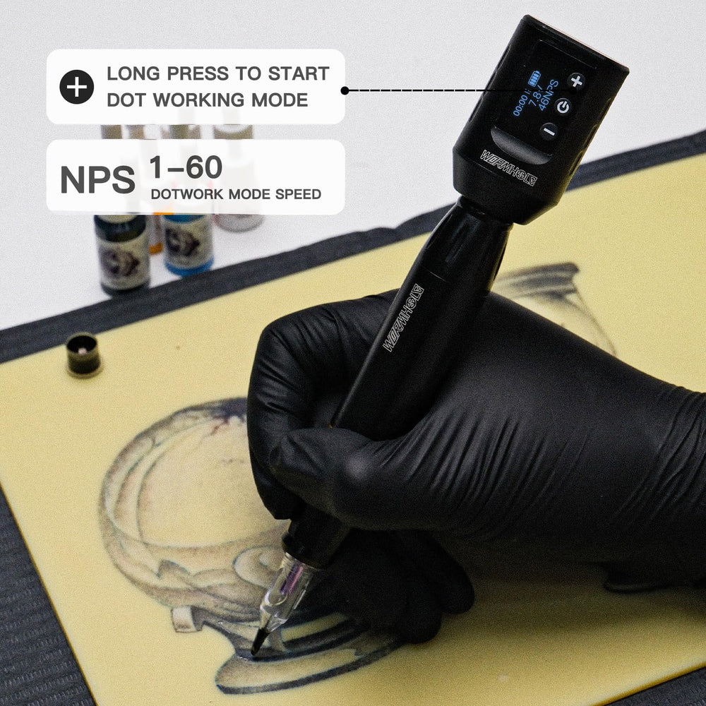 Wormhole Tattoo machine ergonomic design in black enhances comfort during long sessions.
